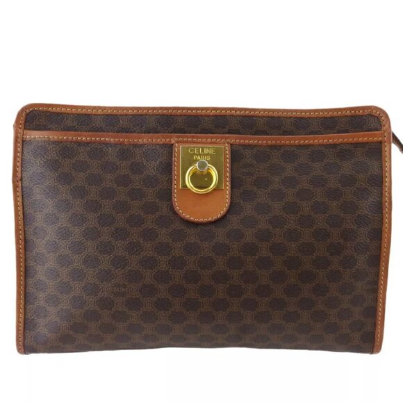 CELINE Clutch Bag Macadam Beige PVC ?~ Leather Authentic Used T19751 - Picture 1 of 9